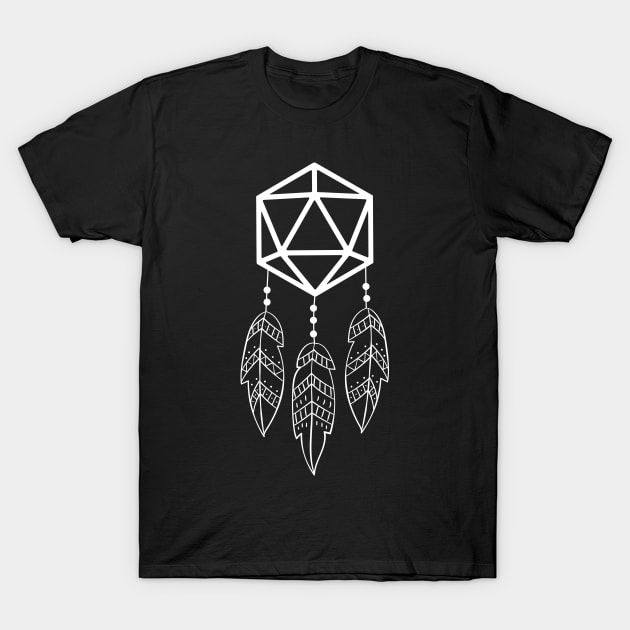 D20 Dice with Feathers Bohemian Tabletop Roleplaying RPG Gaming Addict T-Shirt by dungeonarmory